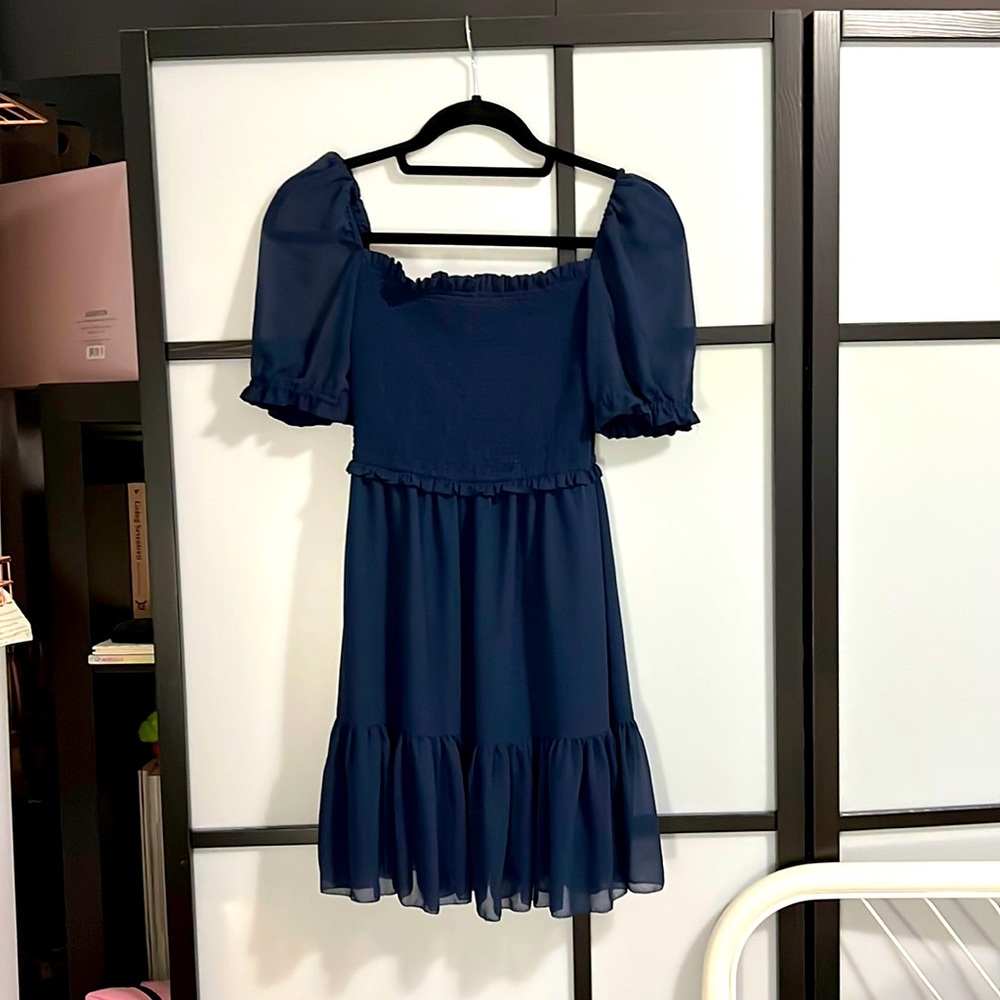 Wilfred Navy Blue Puff Sleeve Dress